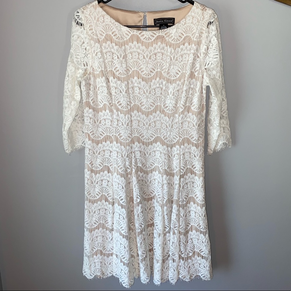 Cream lace dress with tan underlay